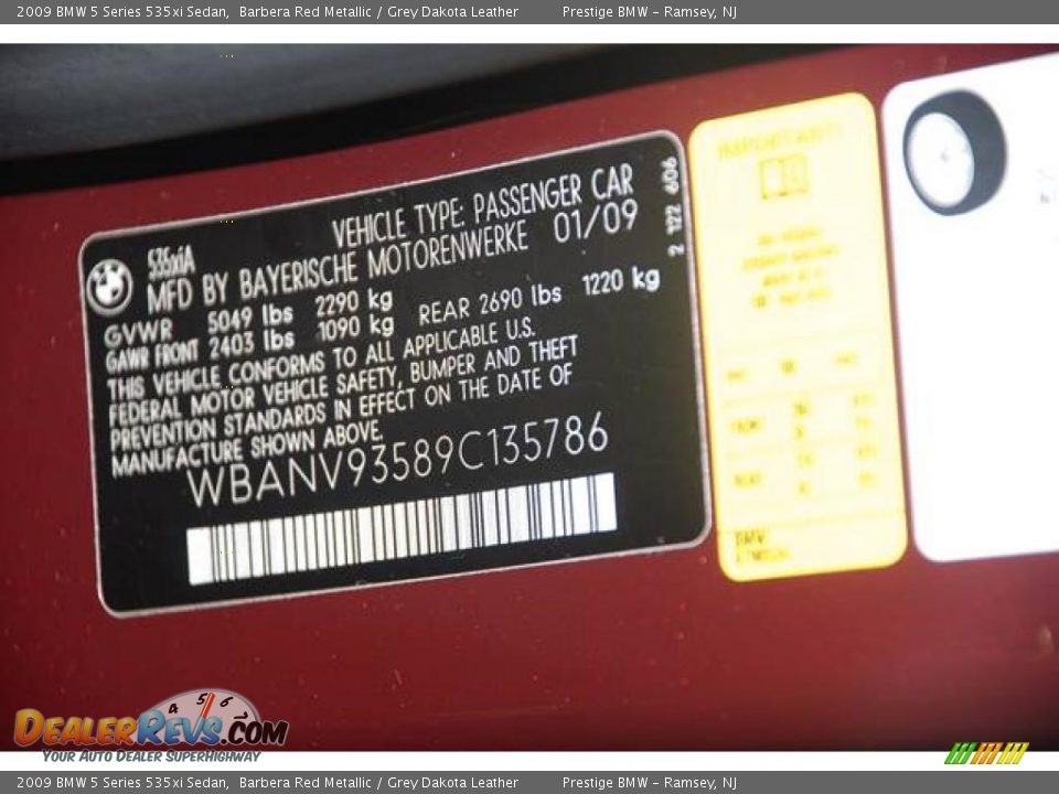 2009 BMW 5 Series 535xi Sedan Barbera Red Metallic / Grey Dakota Leather Photo #5