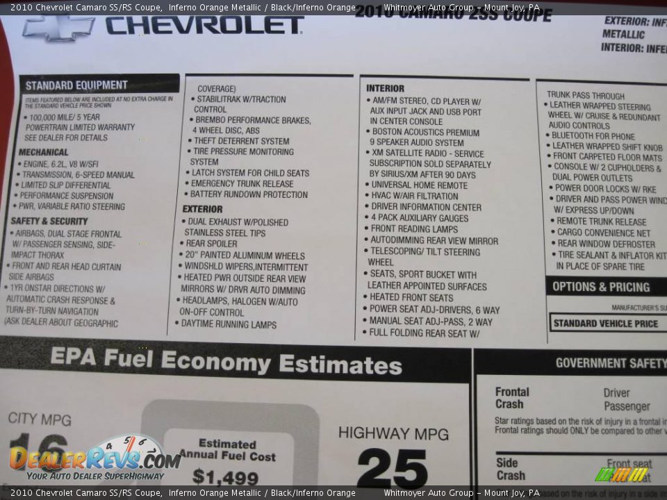 2010 Chevrolet Camaro SS/RS Coupe Inferno Orange Metallic / Black/Inferno Orange Photo #24