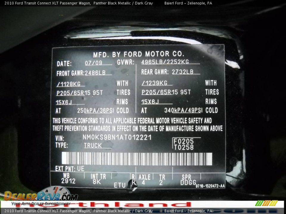 2010 Ford Transit Connect XLT Passenger Wagon Panther Black Metallic / Dark Gray Photo #13