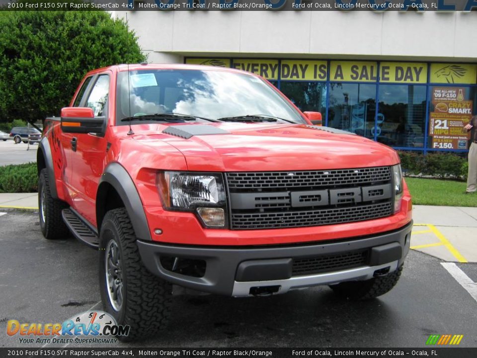 2010 Ford F150 SVT Raptor SuperCab 4x4 Molten Orange Tri Coat / Raptor Black/Orange Photo #9