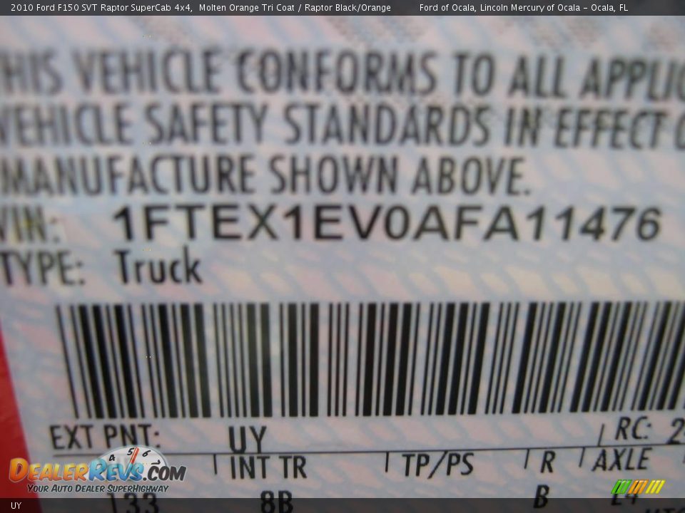 Ford Color Code UY Molten Orange Tri Coat