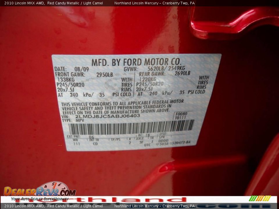 2010 Lincoln MKX AWD Red Candy Metallic / Light Camel Photo #9