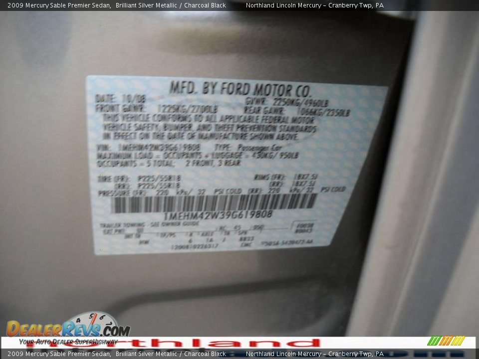 2009 Mercury Sable Premier Sedan Brilliant Silver Metallic / Charcoal Black Photo #9