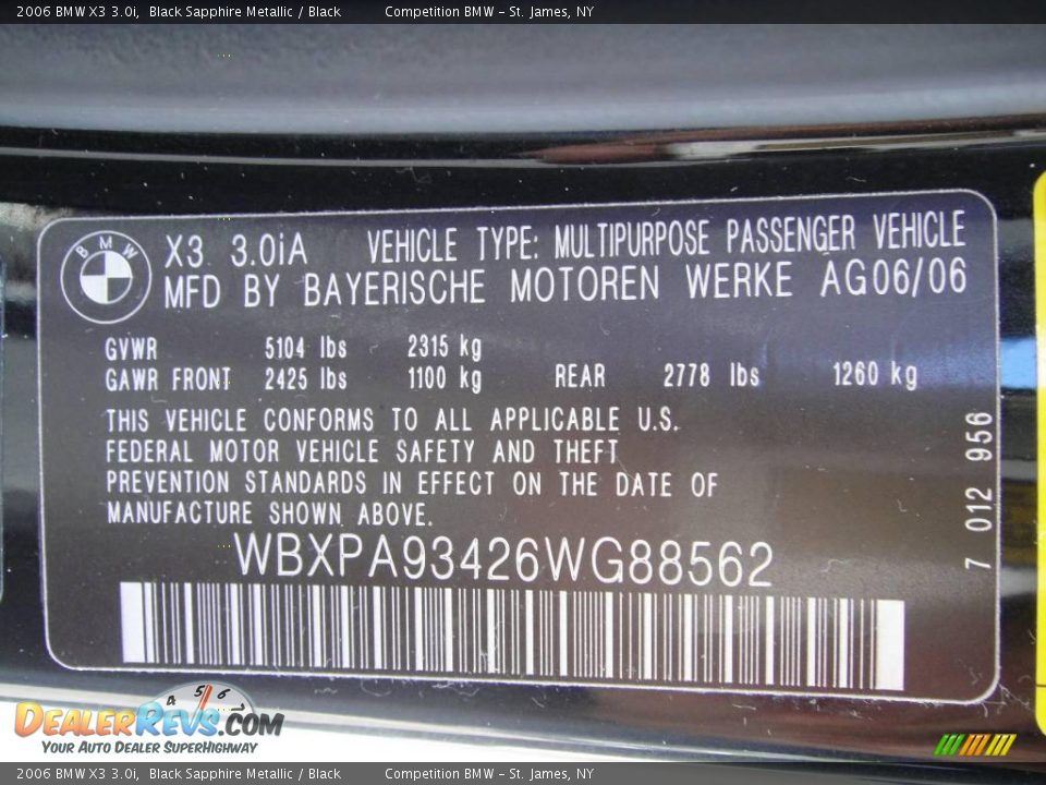 2006 BMW X3 3.0i Black Sapphire Metallic / Black Photo #15