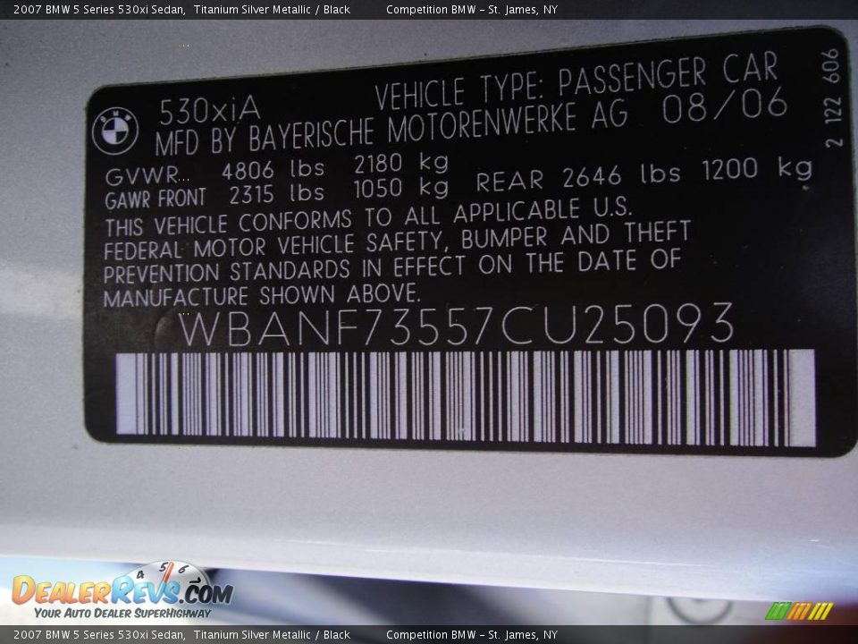 2007 BMW 5 Series 530xi Sedan Titanium Silver Metallic / Black Photo #15