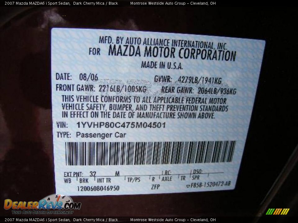 2007 Mazda MAZDA6 i Sport Sedan Dark Cherry Mica / Black Photo #31