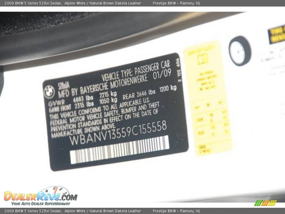 2009 BMW 5 Series 528xi Sedan Alpine White / Natural Brown Dakota Leather Photo #5