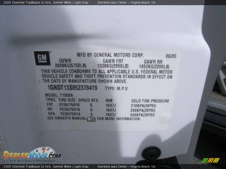 2005 Chevrolet TrailBlazer LS 4x4 Summit White / Light Gray Photo #20