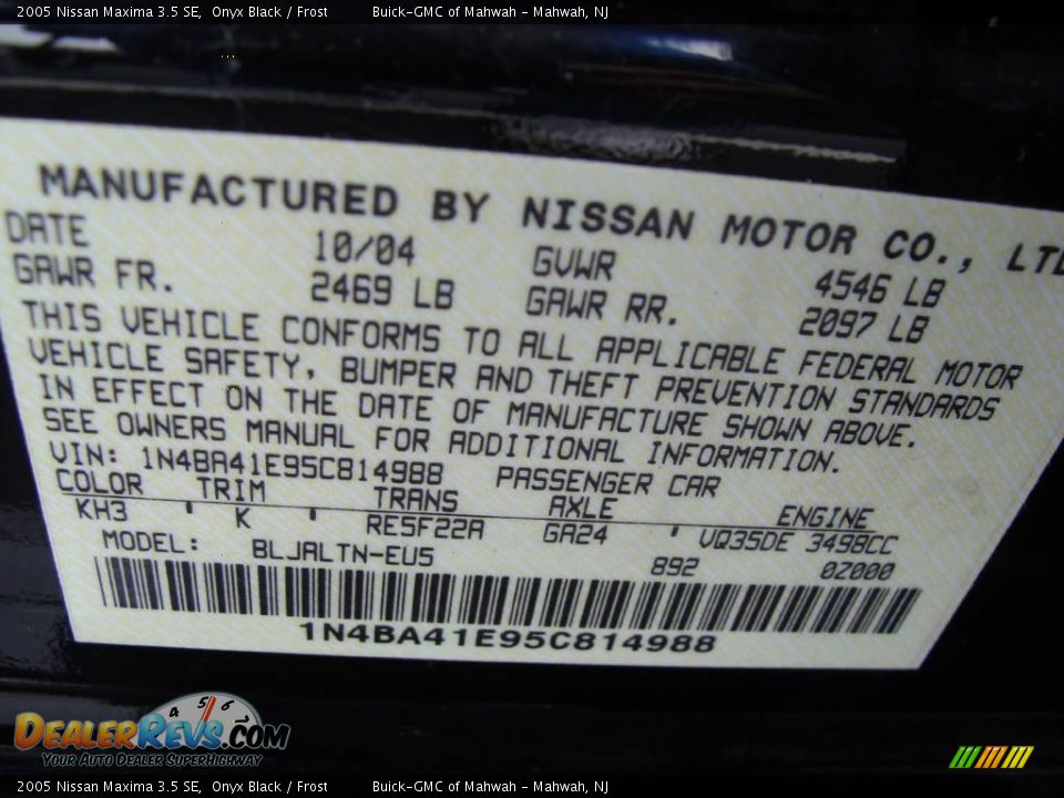 2005 Nissan Maxima 3.5 SE Onyx Black / Frost Photo #25
