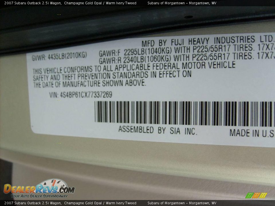 2007 Subaru Outback 2.5i Wagon Champagne Gold Opal / Warm Ivory Tweed Photo #17
