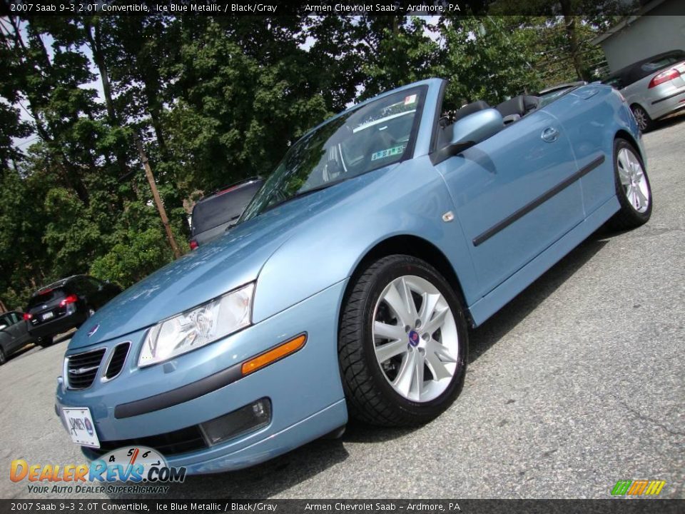 2007 Saab 9-3 2.0T Convertible Ice Blue Metallic / Black/Gray Photo #2