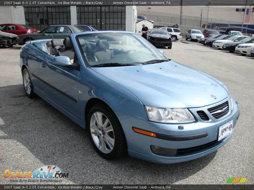 2007 Saab 9-3 2.0T Convertible Ice Blue Metallic / Black/Gray Photo #4