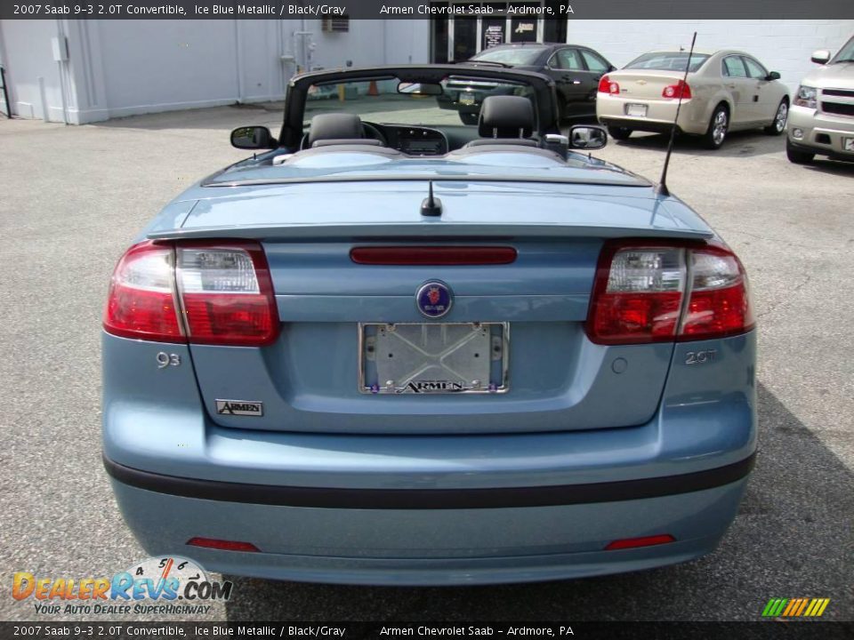 2007 Saab 9-3 2.0T Convertible Ice Blue Metallic / Black/Gray Photo #7