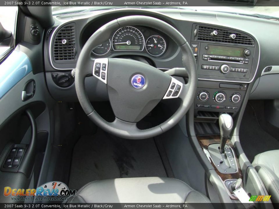 2007 Saab 9-3 2.0T Convertible Ice Blue Metallic / Black/Gray Photo #28