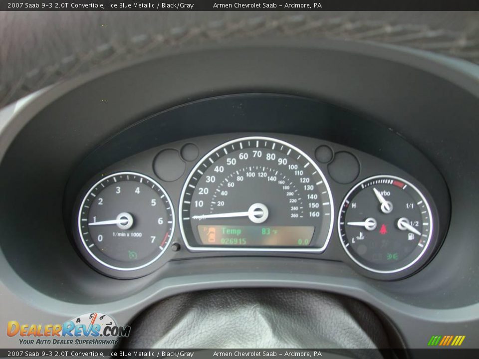 2007 Saab 9-3 2.0T Convertible Ice Blue Metallic / Black/Gray Photo #32