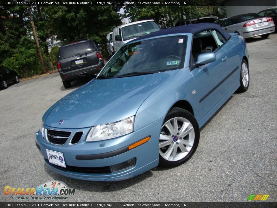 2007 Saab 9-3 2.0T Convertible Ice Blue Metallic / Black/Gray Photo #34