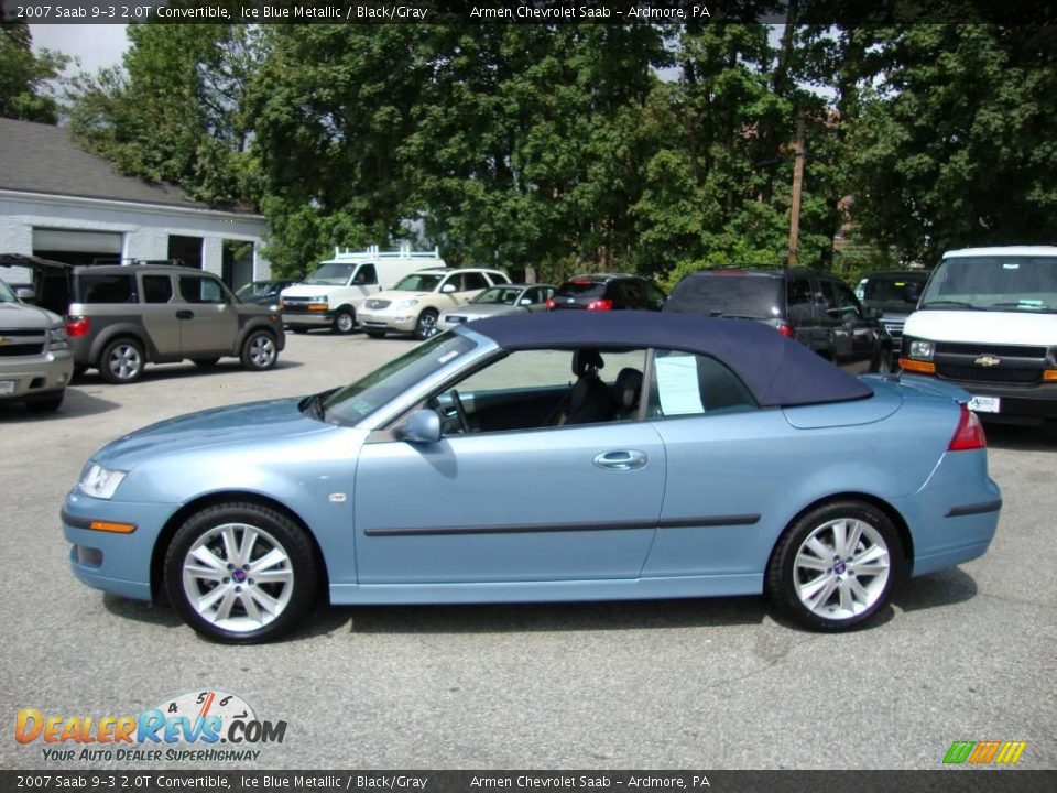 2007 Saab 9-3 2.0T Convertible Ice Blue Metallic / Black/Gray Photo #35