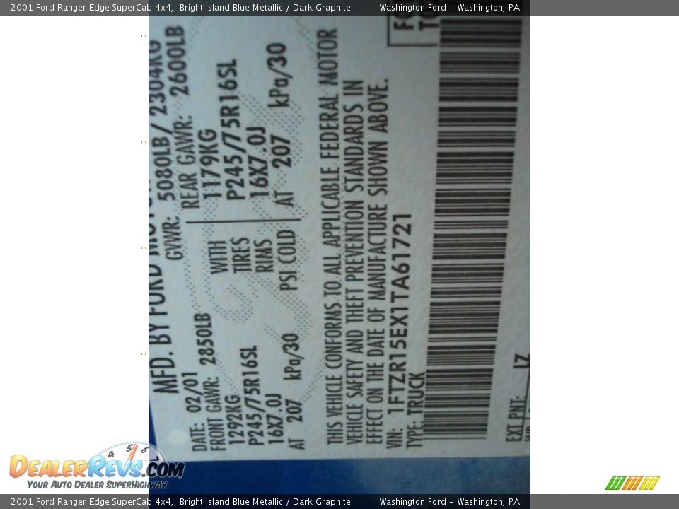 2001 Ford Ranger Edge SuperCab 4x4 Bright Island Blue Metallic / Dark Graphite Photo #19