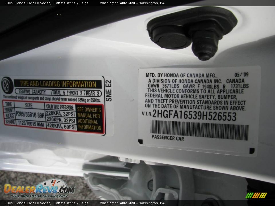 2009 Honda Civic LX Sedan Taffeta White / Beige Photo #19