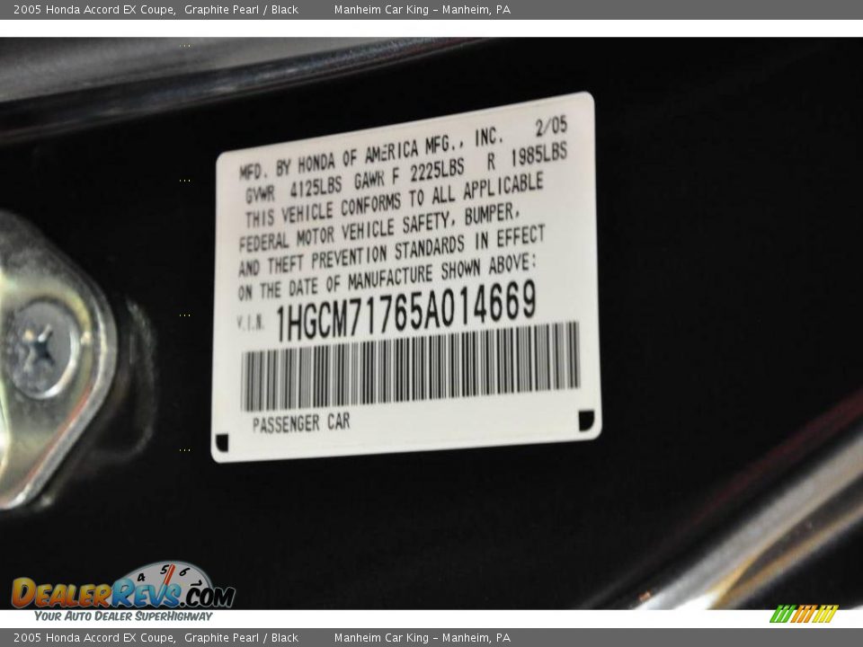 2005 Honda Accord EX Coupe Graphite Pearl / Black Photo #10