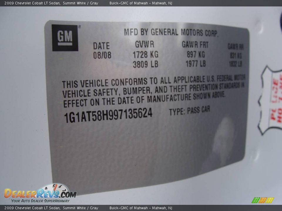2009 Chevrolet Cobalt LT Sedan Summit White / Gray Photo #26