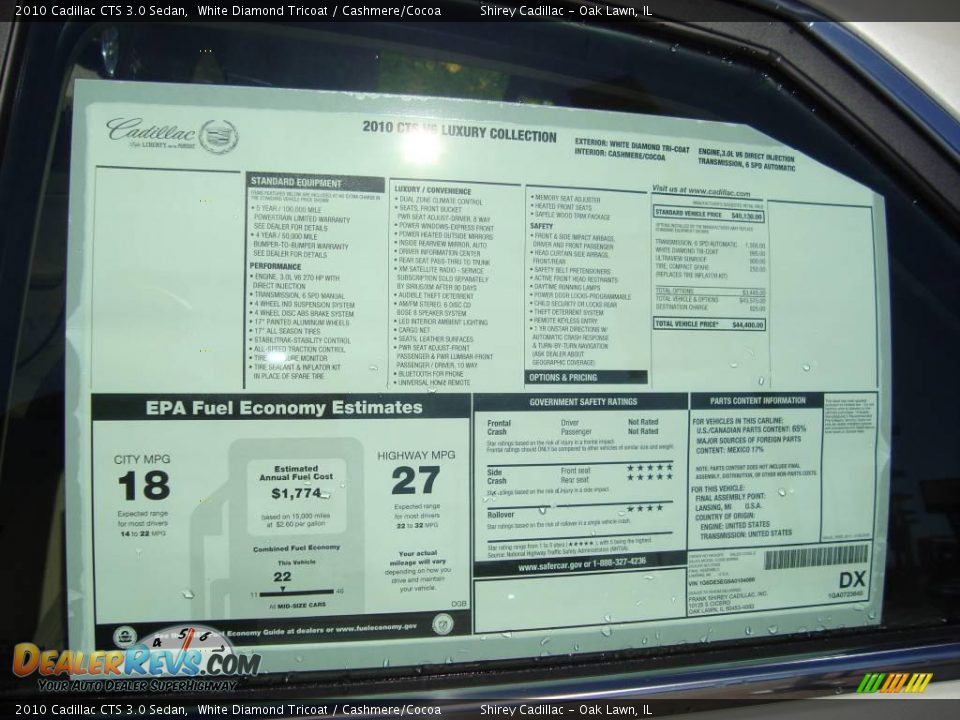 2010 Cadillac CTS 3.0 Sedan White Diamond Tricoat / Cashmere/Cocoa Photo #18
