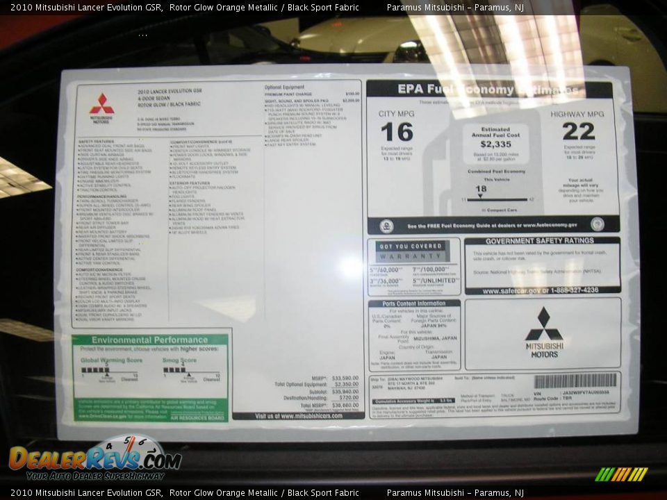 2010 Mitsubishi Lancer Evolution GSR Rotor Glow Orange Metallic / Black Sport Fabric Photo #5