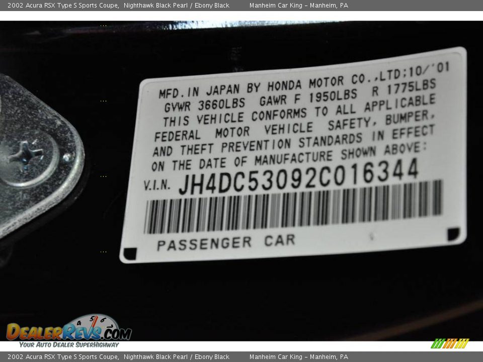 2002 Acura RSX Type S Sports Coupe Nighthawk Black Pearl / Ebony Black Photo #11