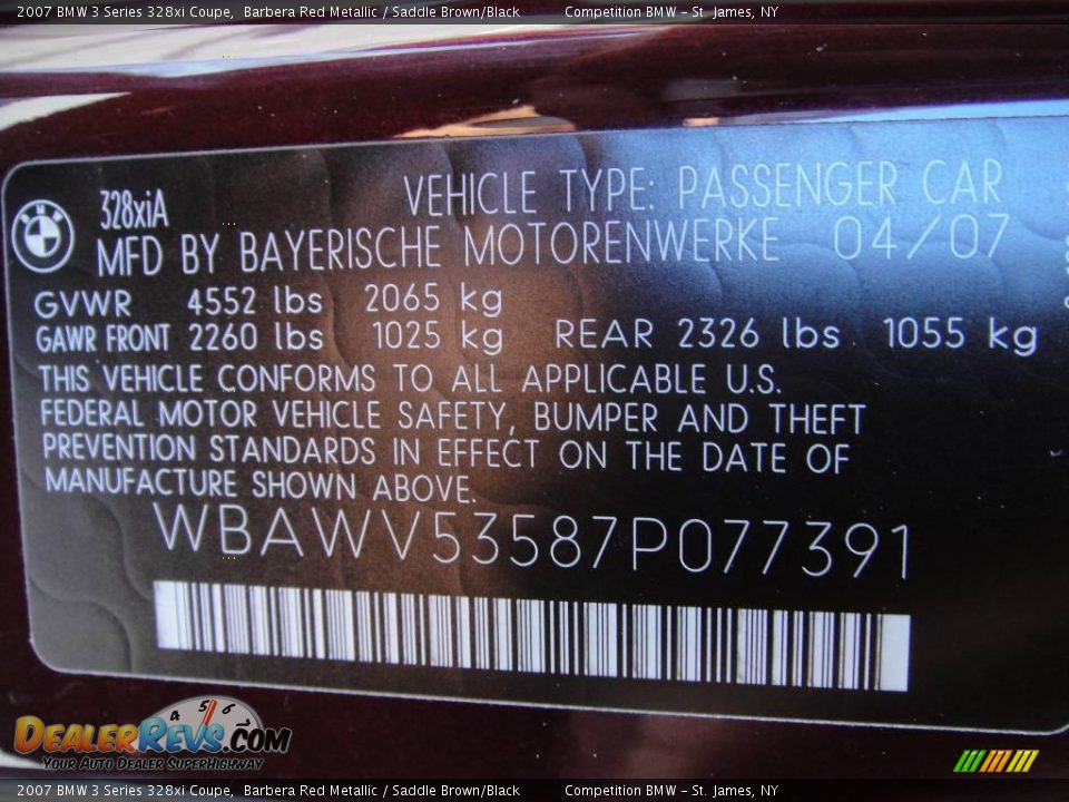 2007 BMW 3 Series 328xi Coupe Barbera Red Metallic / Saddle Brown/Black Photo #16