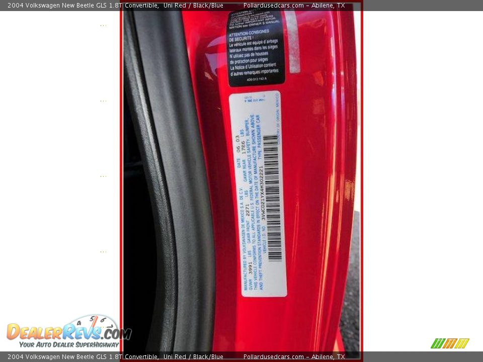 2004 Volkswagen New Beetle GLS 1.8T Convertible Uni Red / Black/Blue Photo #14