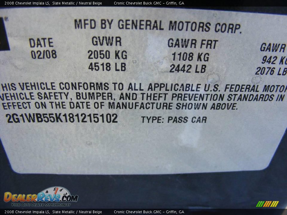 2008 Chevrolet Impala LS Slate Metallic / Neutral Beige Photo #24