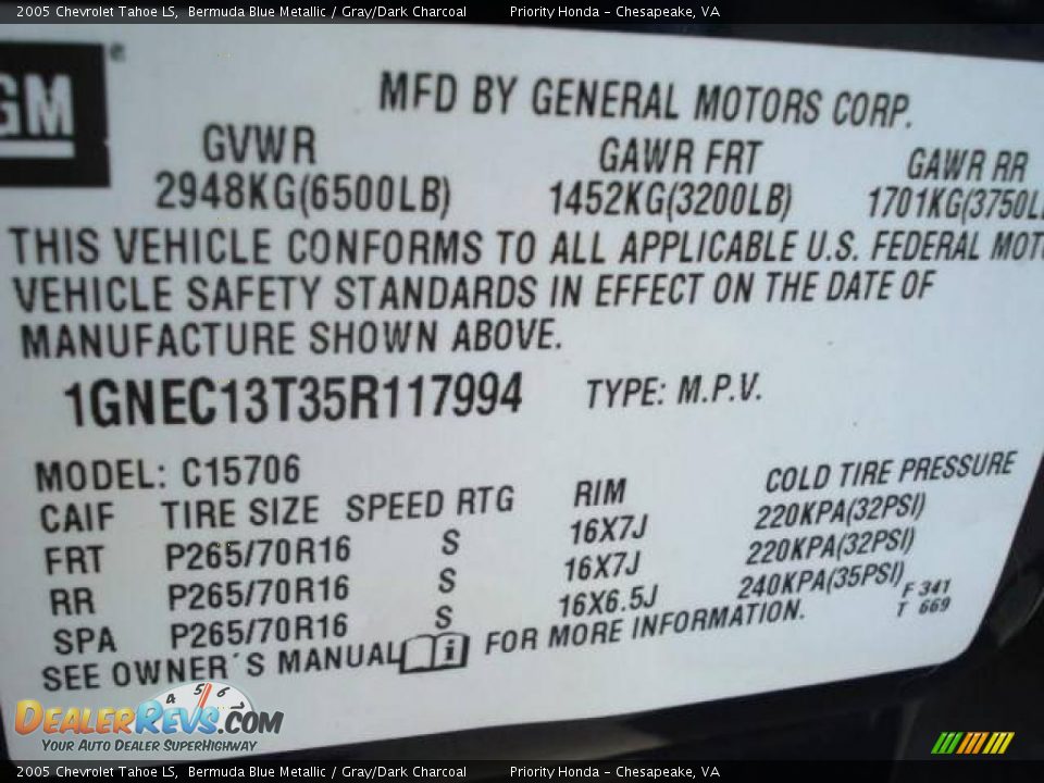 2005 Chevrolet Tahoe LS Bermuda Blue Metallic / Gray/Dark Charcoal Photo #24