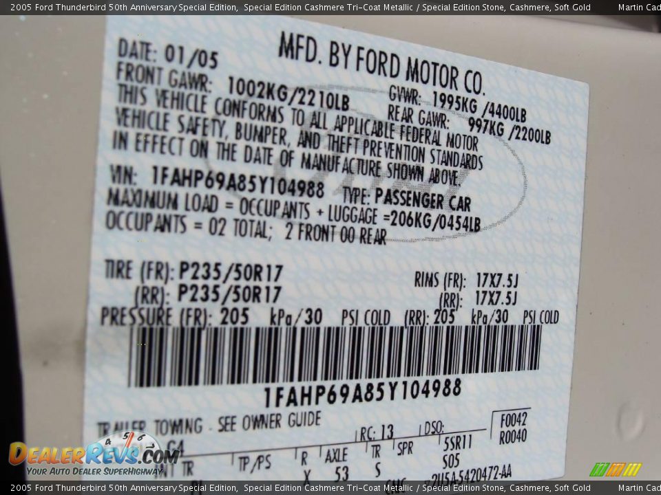 2005 Ford Thunderbird 50th Anniversary Special Edition Special Edition Cashmere Tri-Coat Metallic / Special Edition Stone, Cashmere, Soft Gold Photo #29