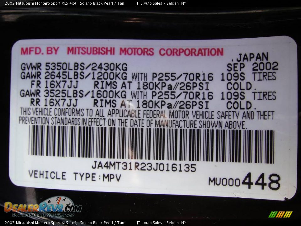 2003 Mitsubishi Montero Sport XLS 4x4 Solano Black Pearl / Tan Photo #15