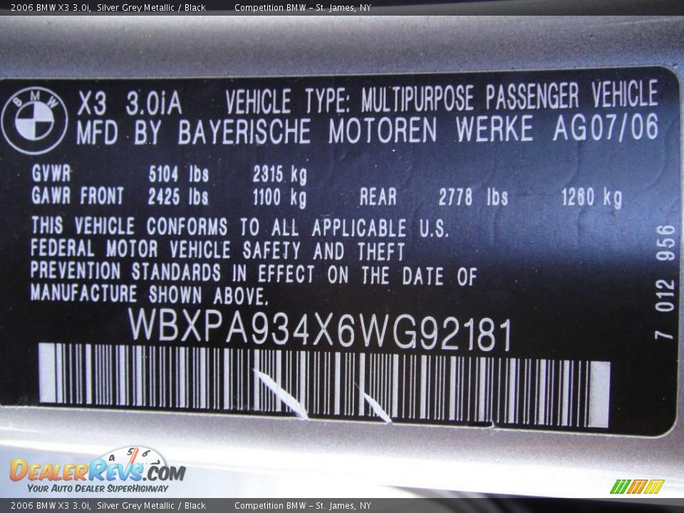 2006 BMW X3 3.0i Silver Grey Metallic / Black Photo #16