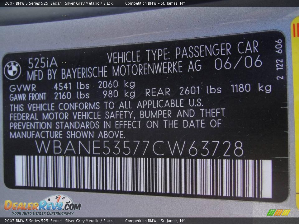 2007 BMW 5 Series 525i Sedan Silver Grey Metallic / Black Photo #15