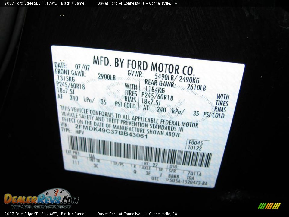 2007 Ford Edge SEL Plus AWD Black / Camel Photo #17