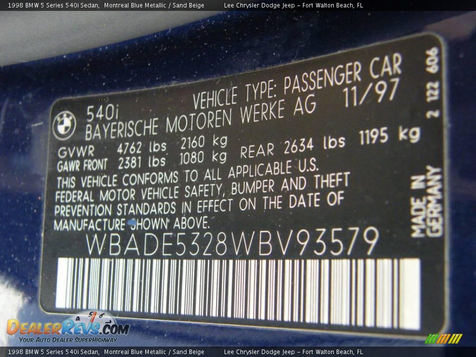 1998 BMW 5 Series 540i Sedan Montreal Blue Metallic / Sand Beige Photo #31