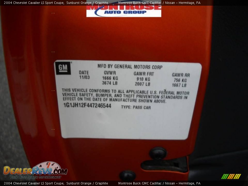 2004 Chevrolet Cavalier LS Sport Coupe Sunburst Orange / Graphite Photo #11