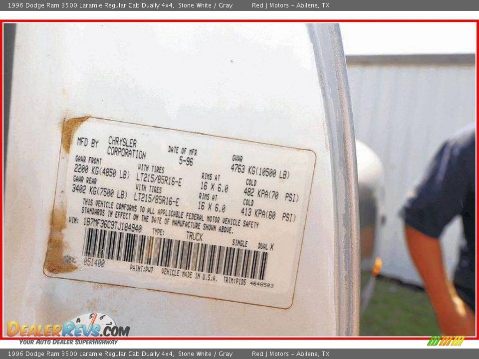 1996 Dodge Ram 3500 Laramie Regular Cab Dually 4x4 Stone White / Gray Photo #30