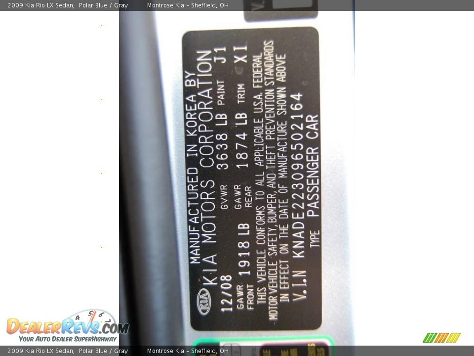 2009 Kia Rio LX Sedan Polar Blue / Gray Photo #29