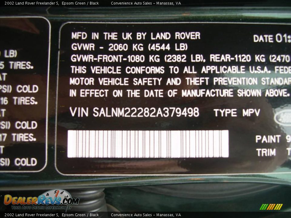 2002 Land Rover Freelander S Epsom Green / Black Photo #16