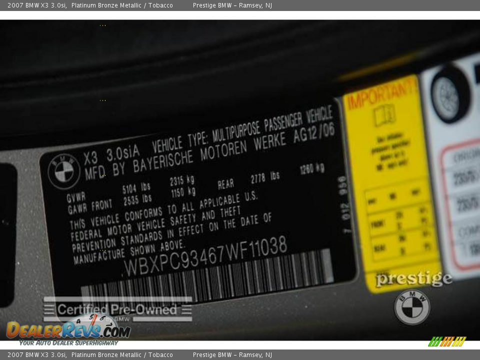 2007 BMW X3 3.0si Platinum Bronze Metallic / Tobacco Photo #8