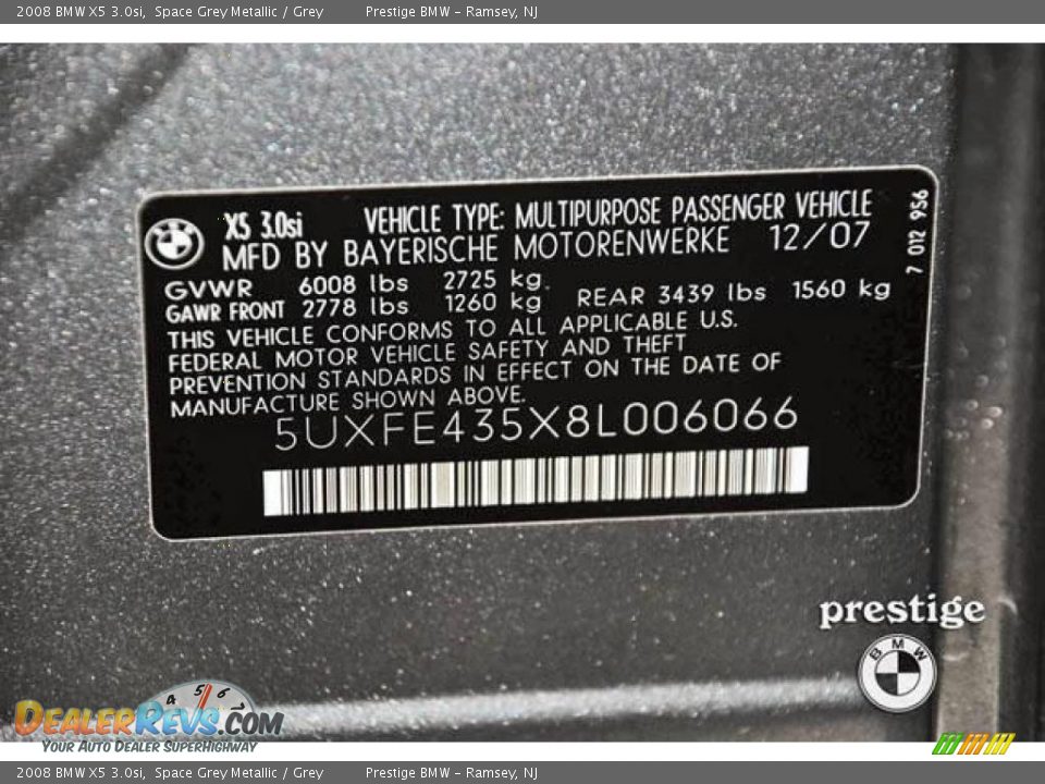 2008 BMW X5 3.0si Space Grey Metallic / Grey Photo #7