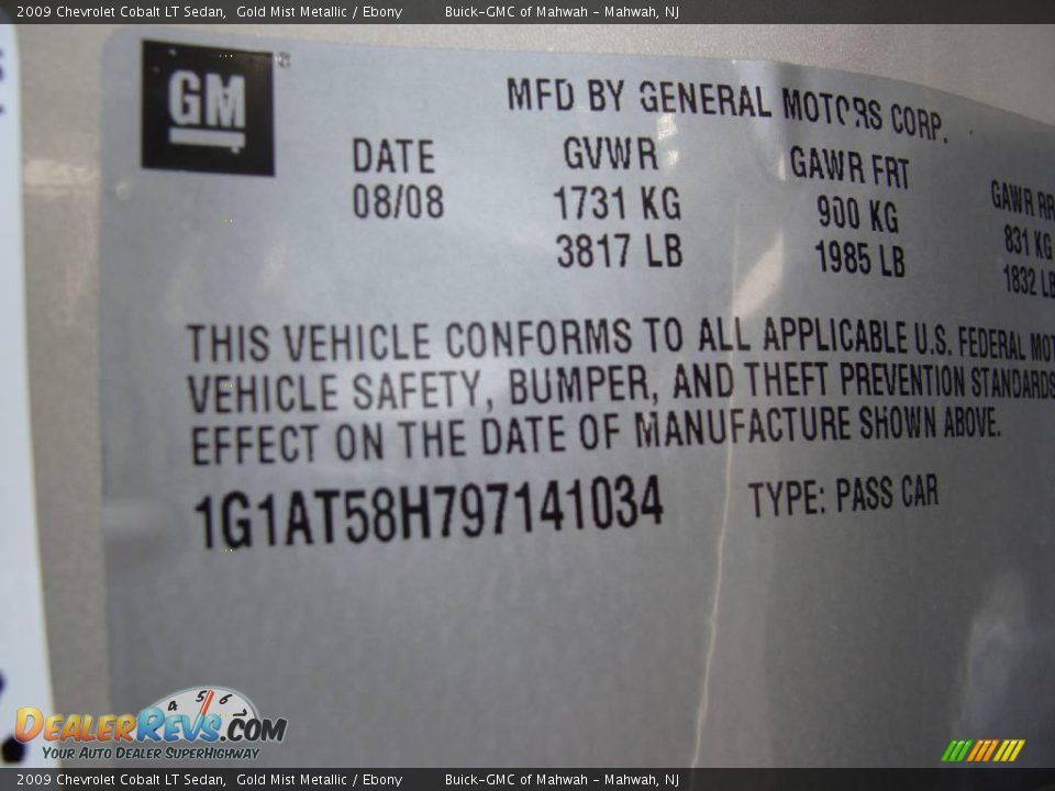 2009 Chevrolet Cobalt LT Sedan Gold Mist Metallic / Ebony Photo #28