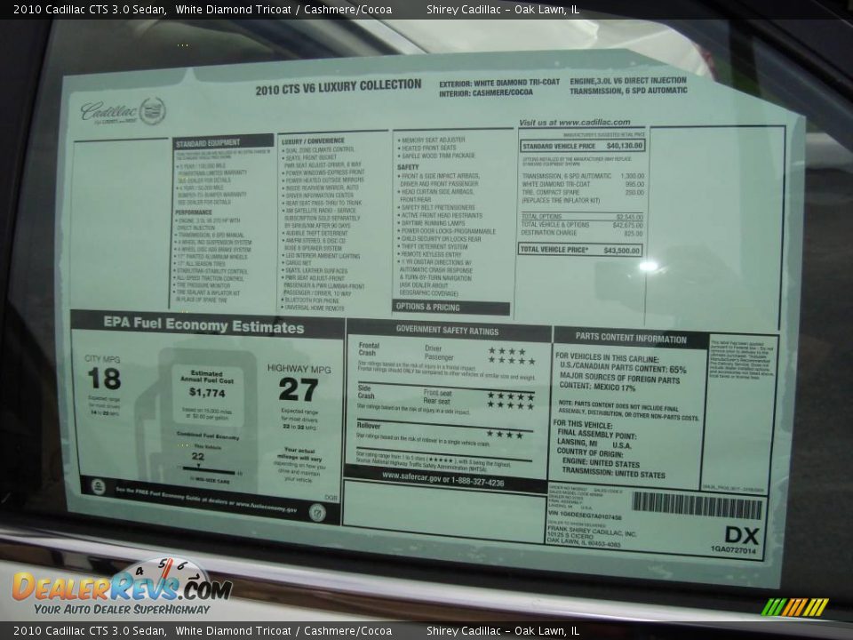 2010 Cadillac CTS 3.0 Sedan White Diamond Tricoat / Cashmere/Cocoa Photo #18