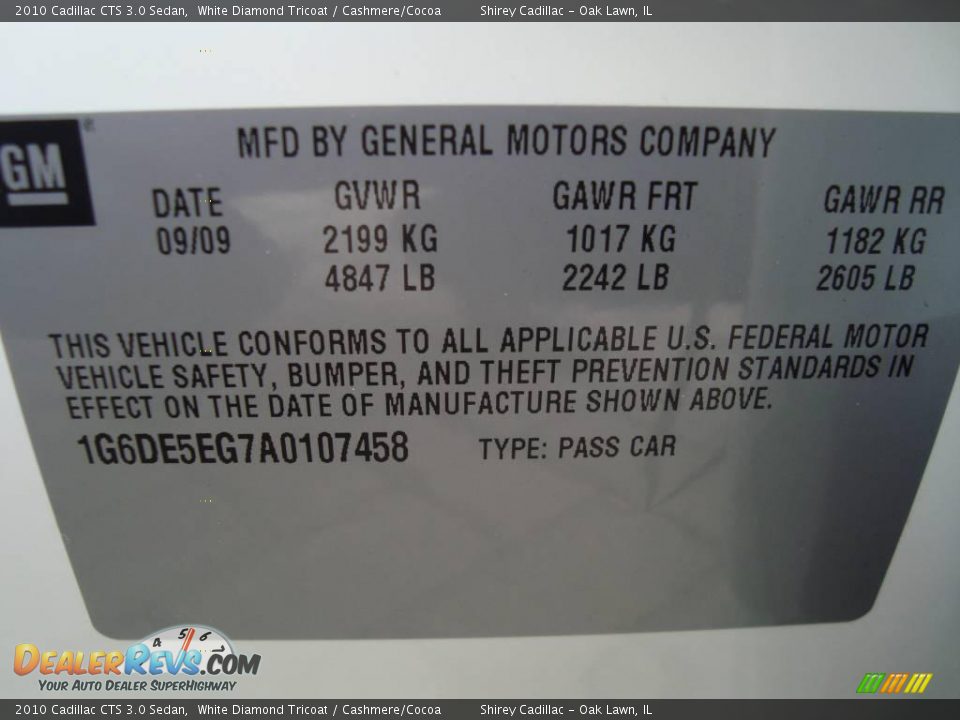 2010 Cadillac CTS 3.0 Sedan White Diamond Tricoat / Cashmere/Cocoa Photo #19