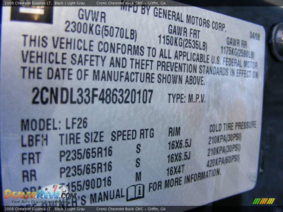 2008 Chevrolet Equinox LT Black / Light Gray Photo #24