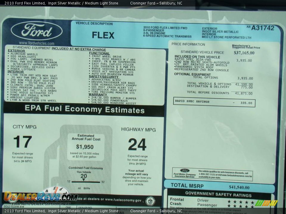 2010 Ford Flex Limited Ingot Silver Metallic / Medium Light Stone Photo #17