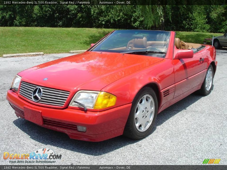 1992 Mercedes-Benz SL 500 Roadster Signal Red / Palomino Photo #2